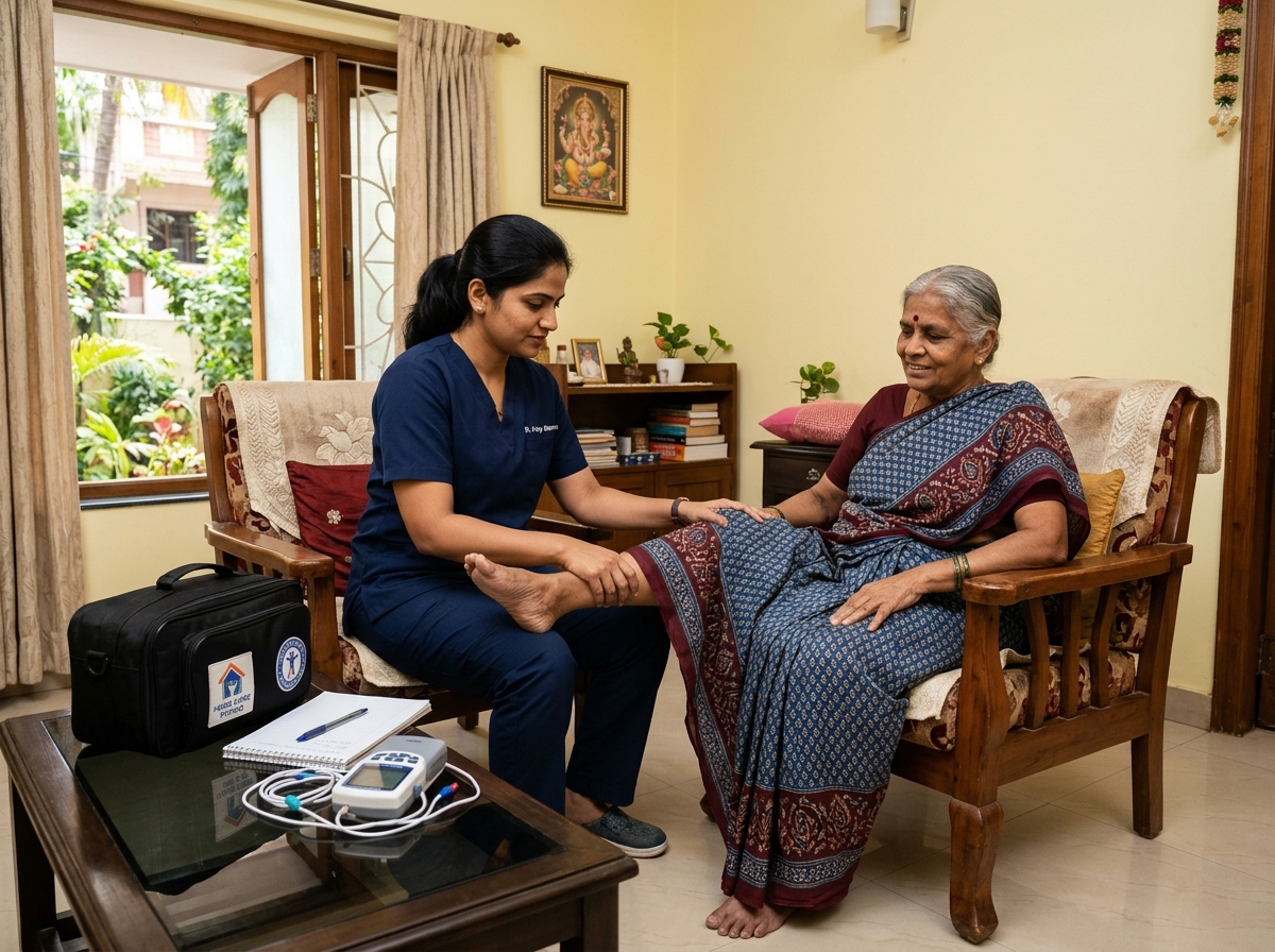 Physiotherapist treating a patient at home